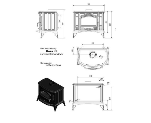 Печь Kratki Koza K9 c водяным контуром Печь Kratki Koza K9 c водяным контуром
