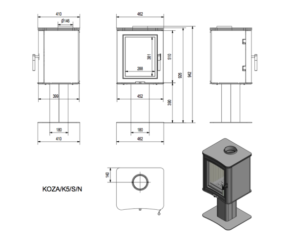 Печь Kratki KOZA K5/S/N Печь Kratki KOZA K5/S/N