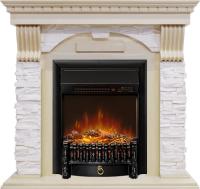 Каминокомплект Dublin - Слоновая кость с патиной / Сланец крем с очагом Fobos FX M Black RC
