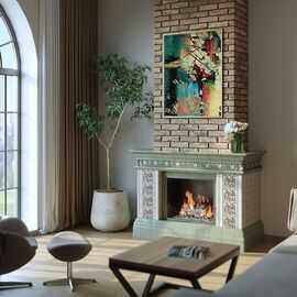 Камин Ceramica Арт Нуво Фисташковый с росписью