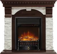 Каминокомплект Dublin - Темный дуб / Сланец белый с очагом Fobos FX M Black RC
