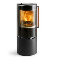 Печь-камин Keddy K900, низкая,черная, кожаная ручка+хромированная окантовка стекла