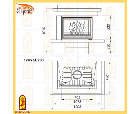 Камин Мета Тулуза 700 с топкой Оптима 701Ш Камин Мета Тулуза 700 с топкой Оптима 701Ш