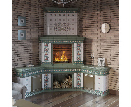 Камин Ceramica Арт Нуво с банкетками угловой