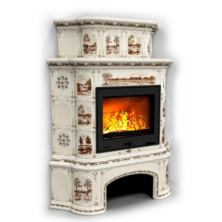 Печь камин КимрПечь Прованс с дровником Угловой двухъярусный Деревня с топкой Ладья 600