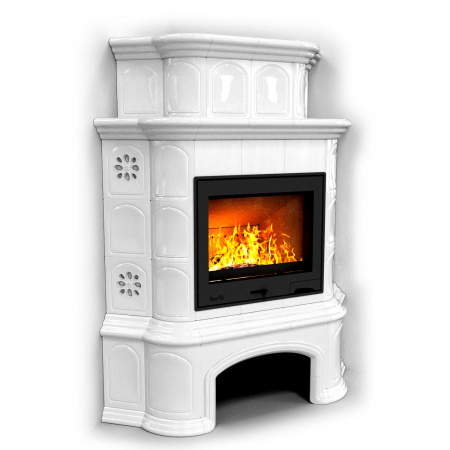 Печь камин КимрПечь Прованс с дровником Угловой двухъярусный Белый с топкой Ладья 600