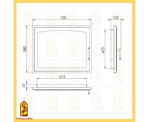 Печная дверь ДК720-1А сталь термостойкое стекло Печная дверь ДК720-1А сталь термостойкое стекло