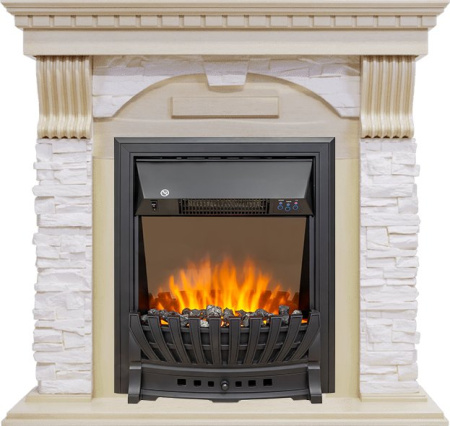 Каминокомплект Dublin - Слоновая кость с патиной / Сланец крем с очагом Aspen Black Каминокомплект Dublin - Слоновая кость с патиной / Сланец крем с очагом Aspen Black
