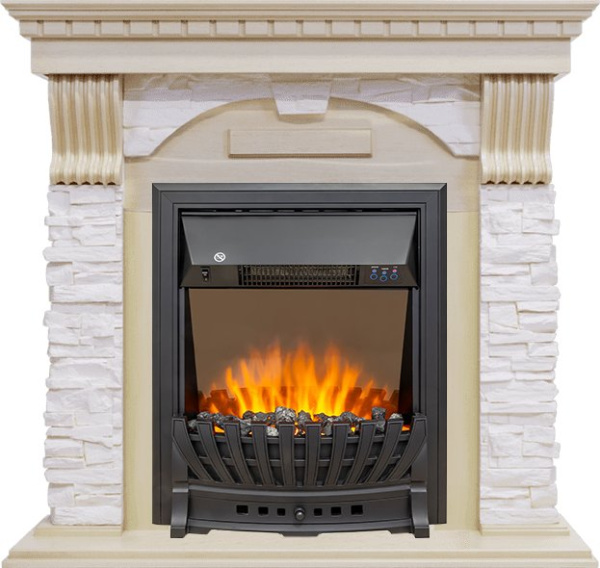 Каминокомплект Dublin - Слоновая кость с патиной / Сланец крем с очагом Aspen Black Каминокомплект Dublin - Слоновая кость с патиной / Сланец крем с очагом Aspen Black