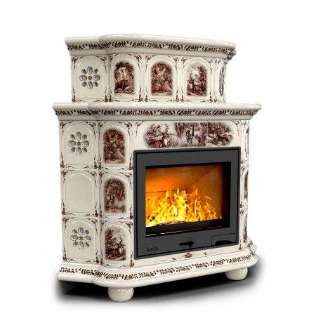 Печь камин КимрПечь Прованс Угловой Двухъярусный Звери с топкой Ладья 600