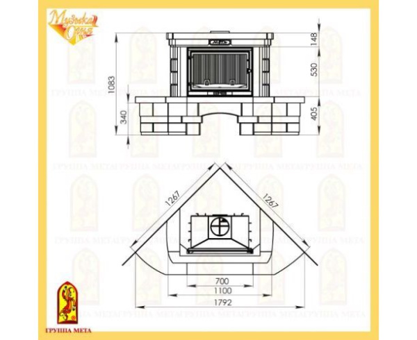 Камин Мета Альт с топкой Эльба 700Ш угловой