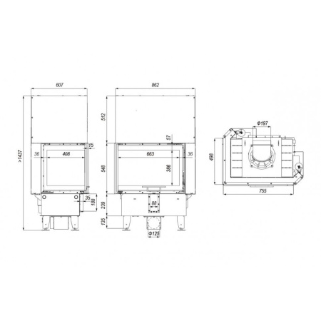 Топка DEFRO HOME INTRA SM BP G 10кВт 755/548/498мм угловое стекло справа гильотина