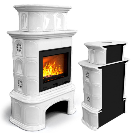 Печь камин КимрПечь Прованс с дровником Пристенный Двухъярусный Белый с топкой Ладья 600