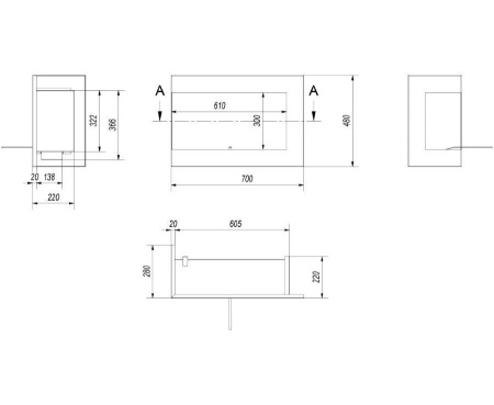 Биокамин Kratki DELTA/L/700 угловая TUV