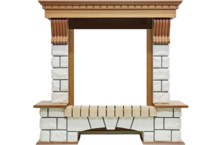 Каминокомплект Pierre Luxe - Дуб / Белый (Высота 1020мм) с очагом Danville Black FB2