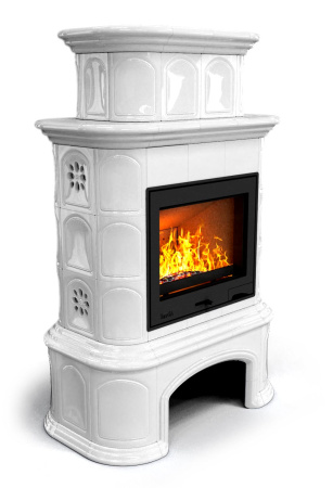Печь камин КимрПечь Прованс с дровником Центральный Двухъярусный Белый с топкой Ладья 600