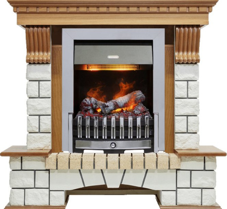 Каминокомплект Pierre Luxe - Дуб / Белый (Высота 1020мм) с очагом Danville Chrome FB2