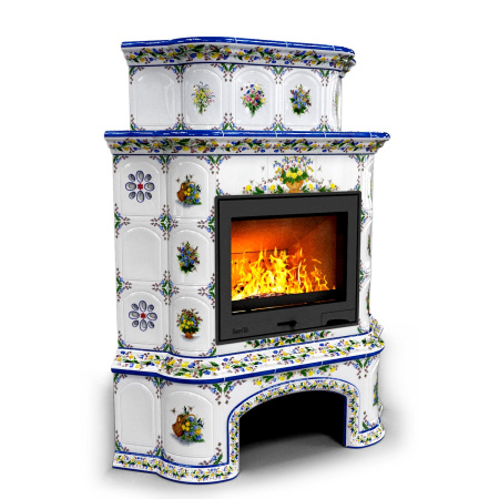 Печь камин КимрПечь Прованс с дровником Угловой двухъярусный Луг с топкой Ладья 600