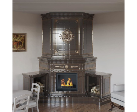 Камин Ceramica Версаль с росписью золотом угловой