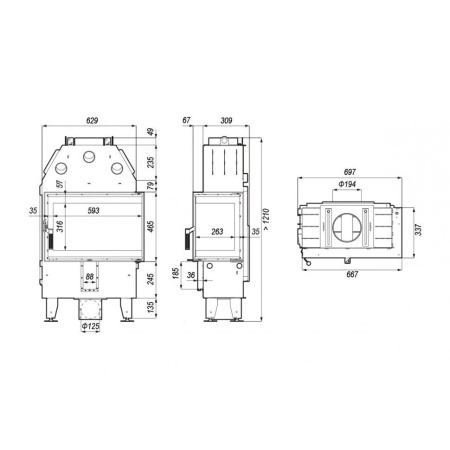 Топка DEFRO HOME INTRA SLIM SM BL 6 кВт 667/465/337мм угловое стекло справа