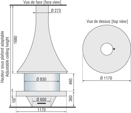 Камин Bordelet EVA 992 центральный со стеклом и стандартным основанием