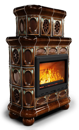 Печь-камин КимрПечъ Медальон Центральный Двухъярусный - Каштан
