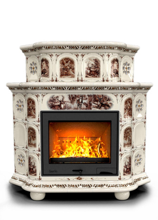 Печь камин КимрПечь Прованс Угловой Двухъярусный Звери с топкой Ладья 600