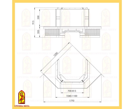 Камин Мета Акапелла 700-850 с топкой Рона 720Ш Призма