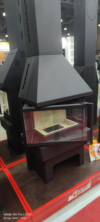 Камин Экокамин Панорама ТРИ СТЕКЛА NEW черный