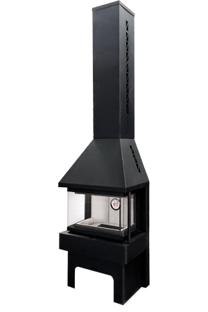 Камин Экокамин Панорама ТРИ СТЕКЛА NEW черный