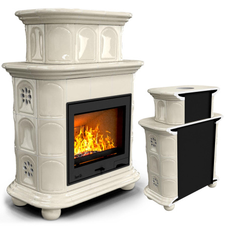 Печь камин КимрПечь Прованс Пристенный Двухъярусный Ваниль с топкой Ладья 600