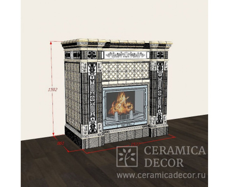 Камин Ceramica Альбион с росписью золотом в комплекте до полки