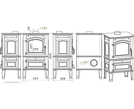 Печь-камин LISEO (ЛИСЕО) CANARIA ЧЕРНАЯ