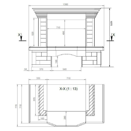 Камин Madeira Adela Rosso мрамор. б. пристенный