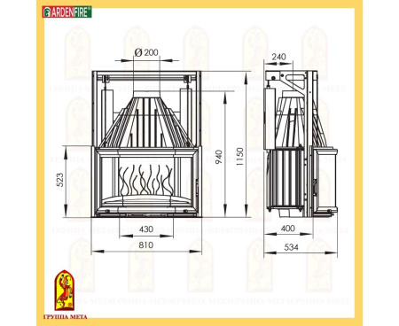 Камин Мета Акапелла 700-850 с топкой Призма 850П