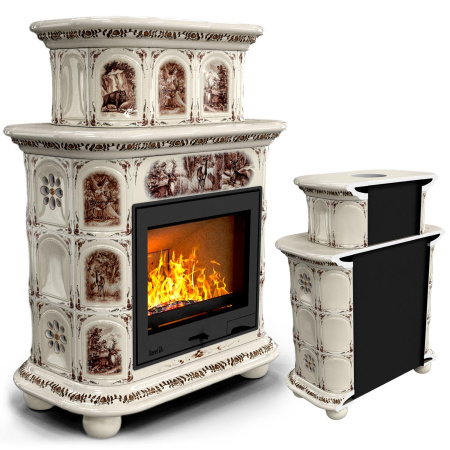 Печь камин КимрПечь Прованс Пристенный Двухъярусный Звери с топкой Ладья 600