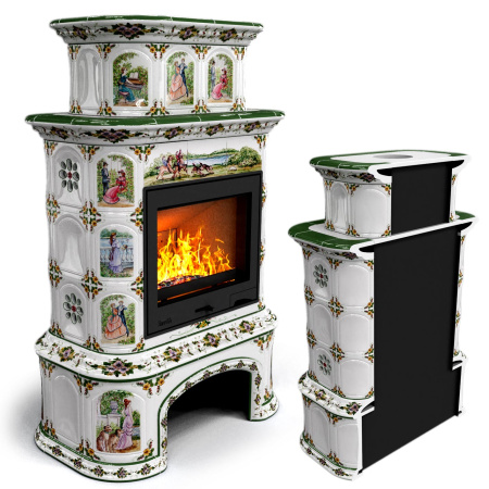 Печь камин КимрПечь Прованс с дровником Пристенный Двухъярусный Усадьба с топкой Ладья 600