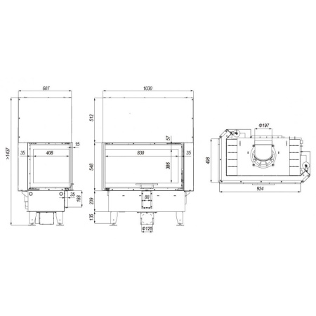 Топка DEFRO HOME INTRA ME BP G 13кВт 924/548/498мм угловое стекло справа гильотина