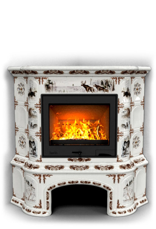 Печь камин КимрПечь Прованс с дровником Угловой Зима с топкой Ладья 600