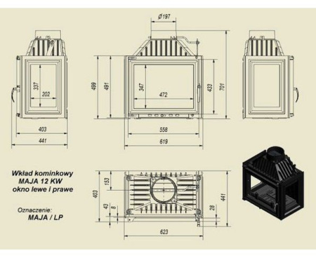Топка Kratki MAJA/P стекло справа