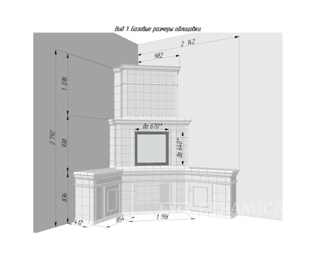 Камин Ceramica Арт Нуво с банкетками угловой