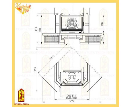 Камин Мета Акапелла 850 с топкой Призма 800П угловой