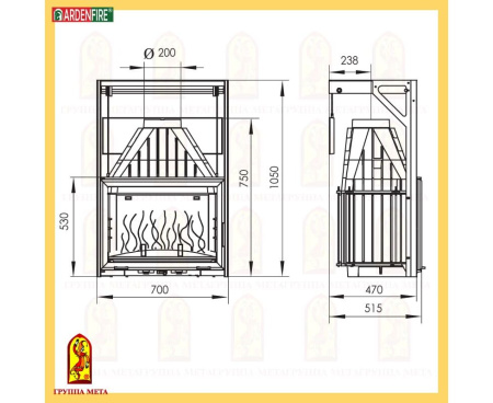 Камин Мета Тулуза 700 с топкой Камилла 700П