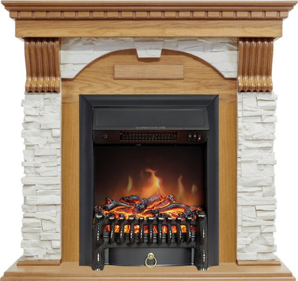 Каминокомплект Dublin - Дуб / Сланец белый с очагом Fobos FX Black