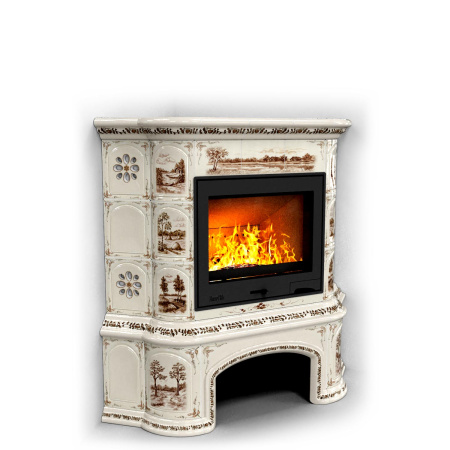 Печь камин КимрПечь Прованс с дровником Угловой Деревня с топкой Ладья 600