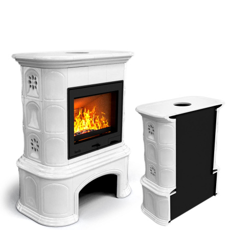 Печь камин КимрПечь Прованс с дровником Пристенный Белый с топкой Ладья 600