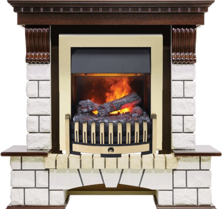 Каминокомплект Pierre Luxe - Темный дуб / Белый (Высота 1020мм) с очагом Danville Brass FB2
