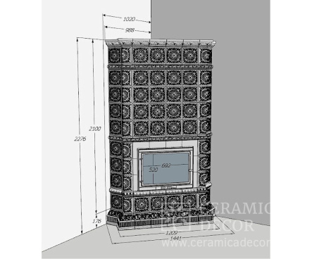 Камин Ceramica Пастораль угловой прямое стекло