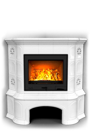 Печь камин КимрПечь Прованс с дровником Угловой Белый с топкой Ладья 600