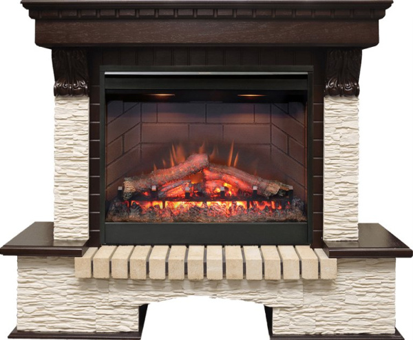 Каминокомплект Pierre Luxe угловой - Темный дуб / Сланец мелкий с очагом Symphony 26'' DF2608-INT